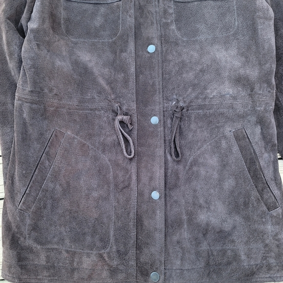 Liz Claiborne jacket suede brown M snap closure lined drawstring waist bohemian - Picture 5 of 15